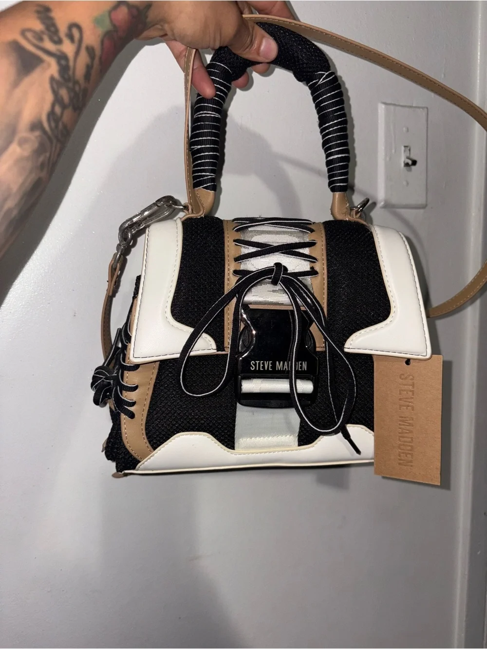 Steve Madden Black White Tan crossbody bag
